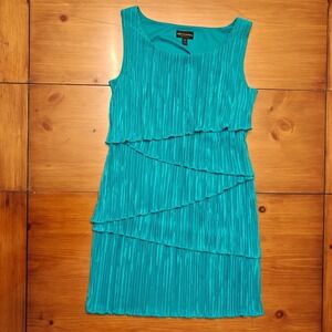 Pleated Tiered Mini Dress Connected Apparel Women 10P Aqua Cocktail Fairy Whimsy